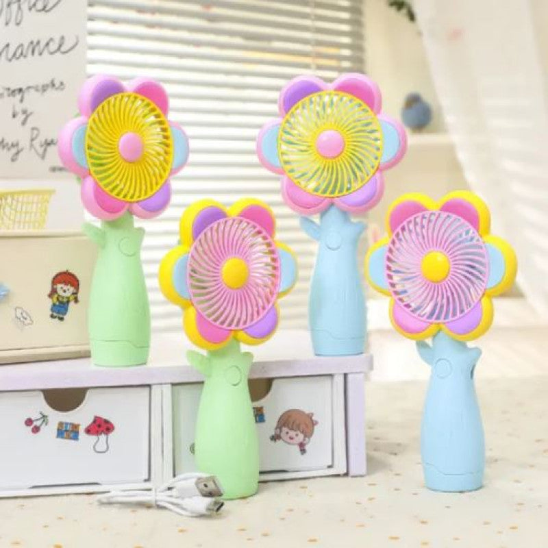 Rechargeable 3-Speed Flower Hand Fan – Portable Mini Cooling Fan