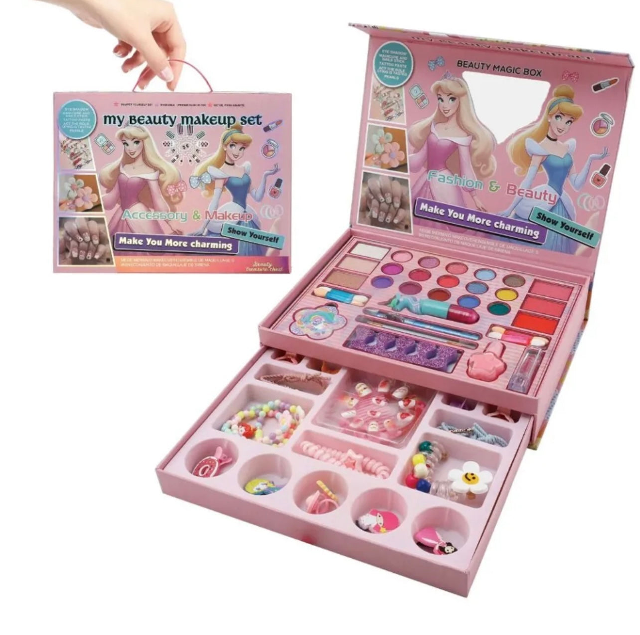Princess Makeup Box Set – With Hair Accessories & Bead Bracelet Kit ✨