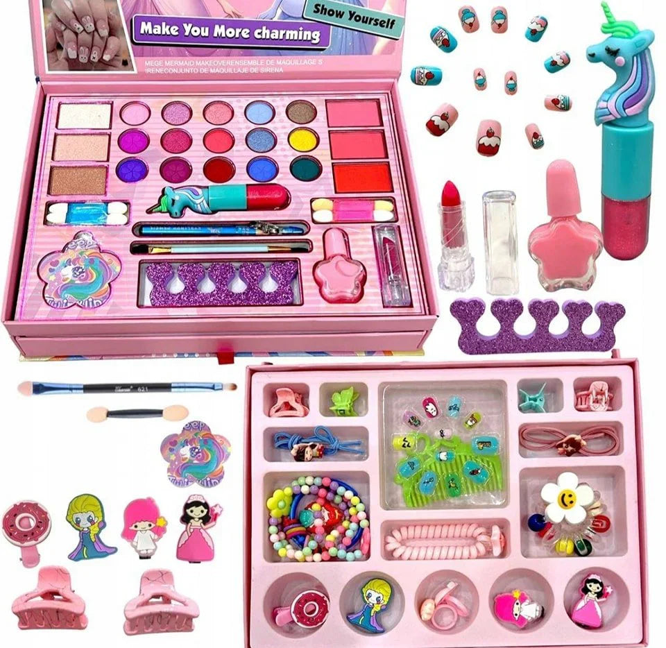Princess Makeup Box Set – With Hair Accessories & Bead Bracelet Kit ✨