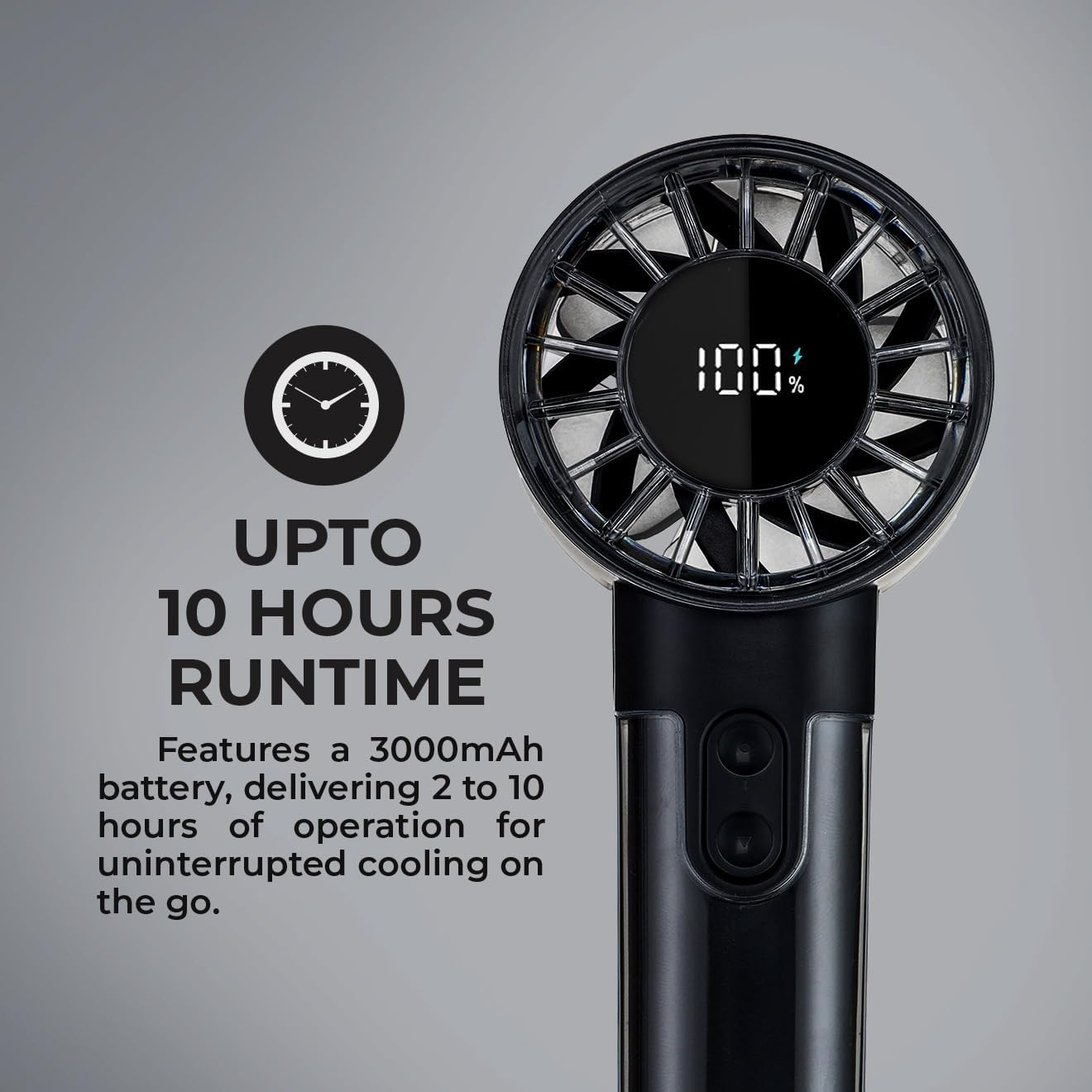 Digital High-Speed Handheld Fan GF21226 – 100-Level Wind Speed, Digital Display, Silent Operation, 3000mAh Battery, USB-C Fast Charging