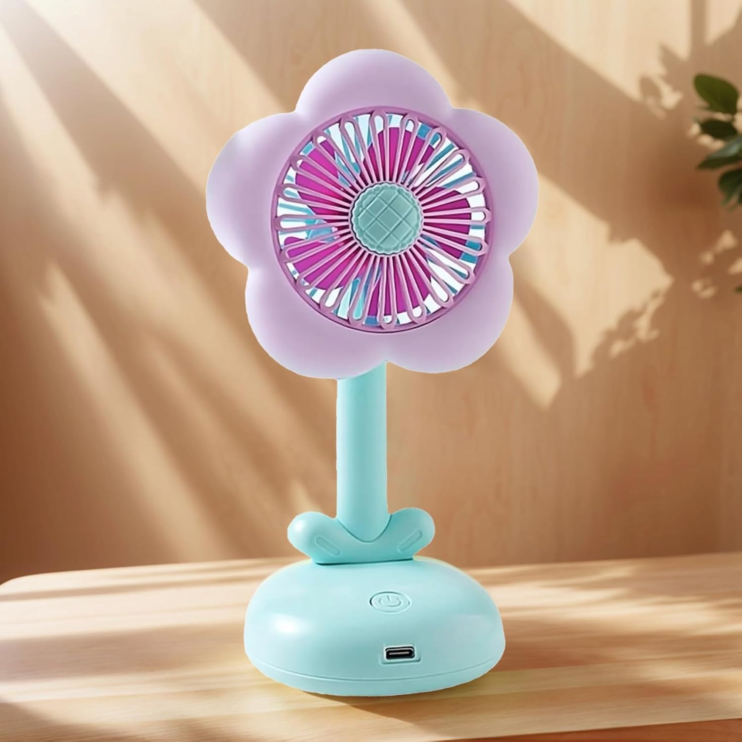 Flower Mini Desk Fan – Quiet Air Circulator with Night Light &amp; 2-Speed Settings