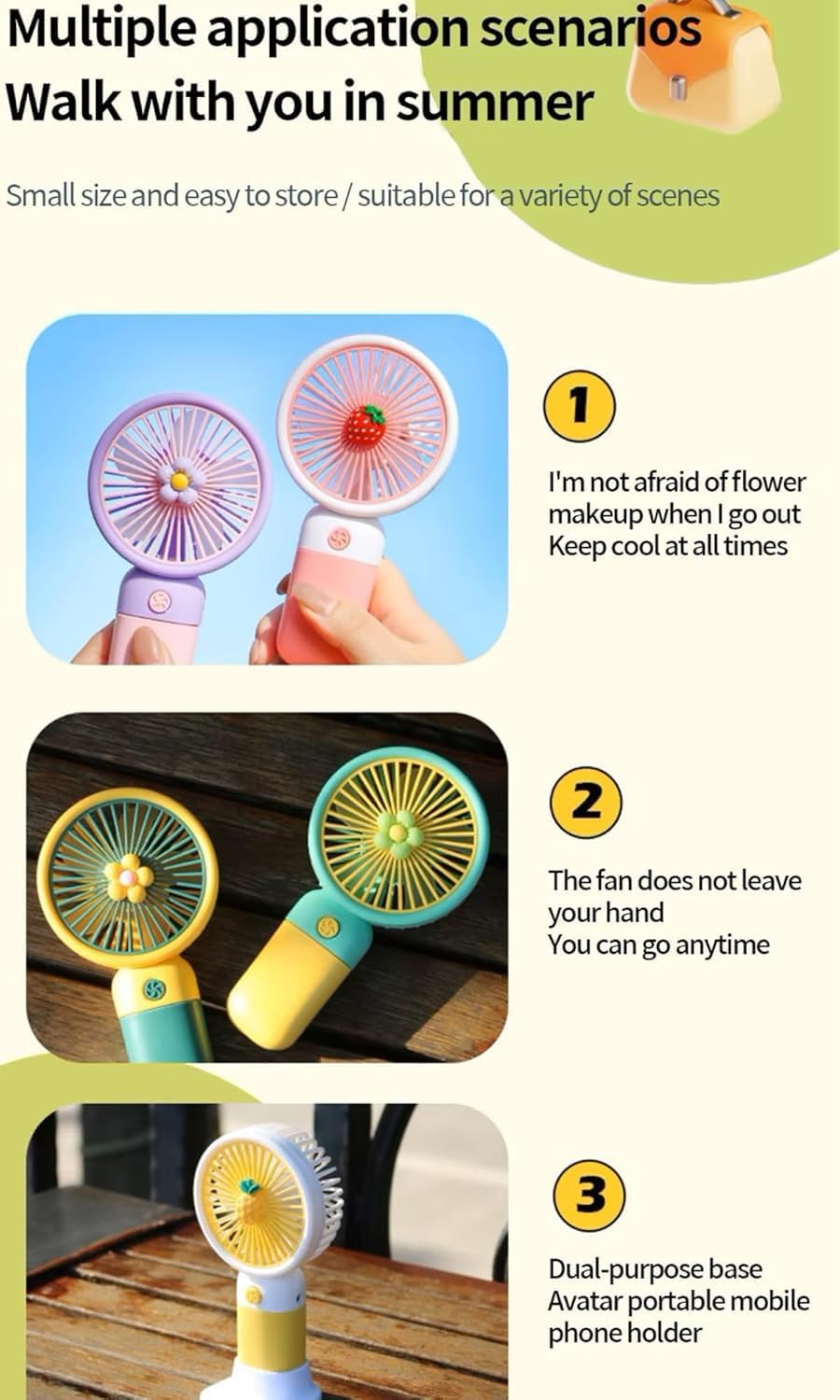 Small Handheld Fan, Personal Mini Fan, USB Rechargeable, Portable & Quiet Cooling Device, Pocket-Sized Hand Fan for Women, Kids, Girls, Men, Lightweight Travel Fan for Office - Random Color -1FFF