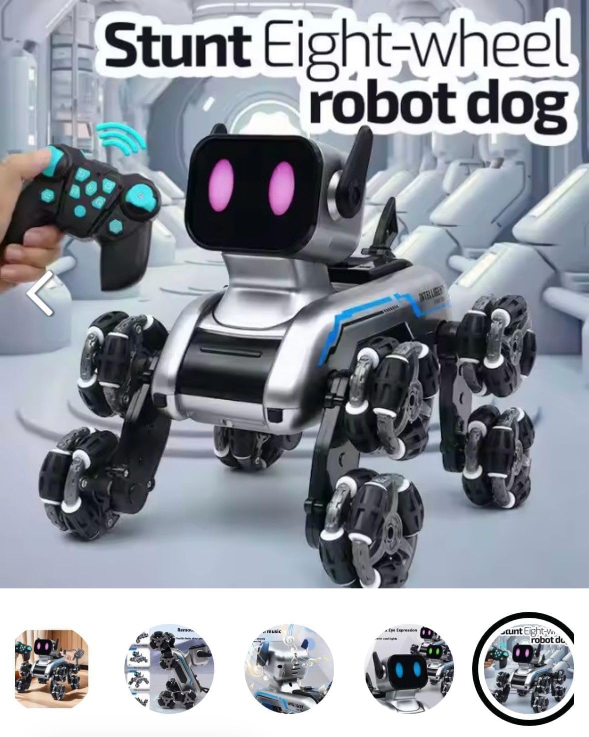 Kunkid 8-Wheel RC Stunt Robot Dog — 2.4GHz Remote Control Pet Dog Toy with Drift Wheels, 360° Spins, LED Eyes, Cool Smoke Effect & Rechargeable Battery — Interactive Robotic Puppy for Kids