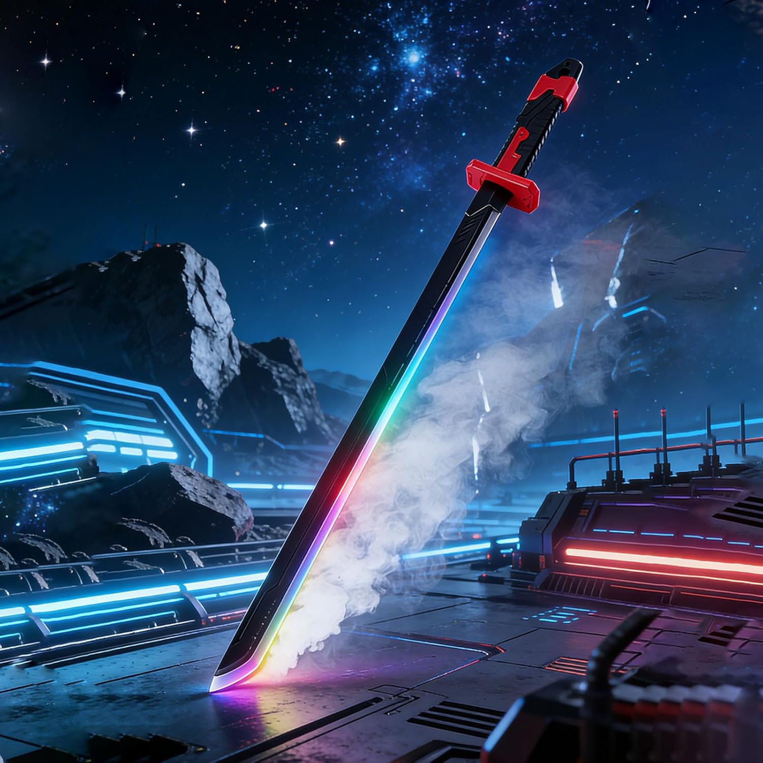 Denash Spark Sword, 30.7" Spark Blade with Flashing Multi Color Lights and Sound, Portable Light Up Sword with Sheath for Cosplay and Display