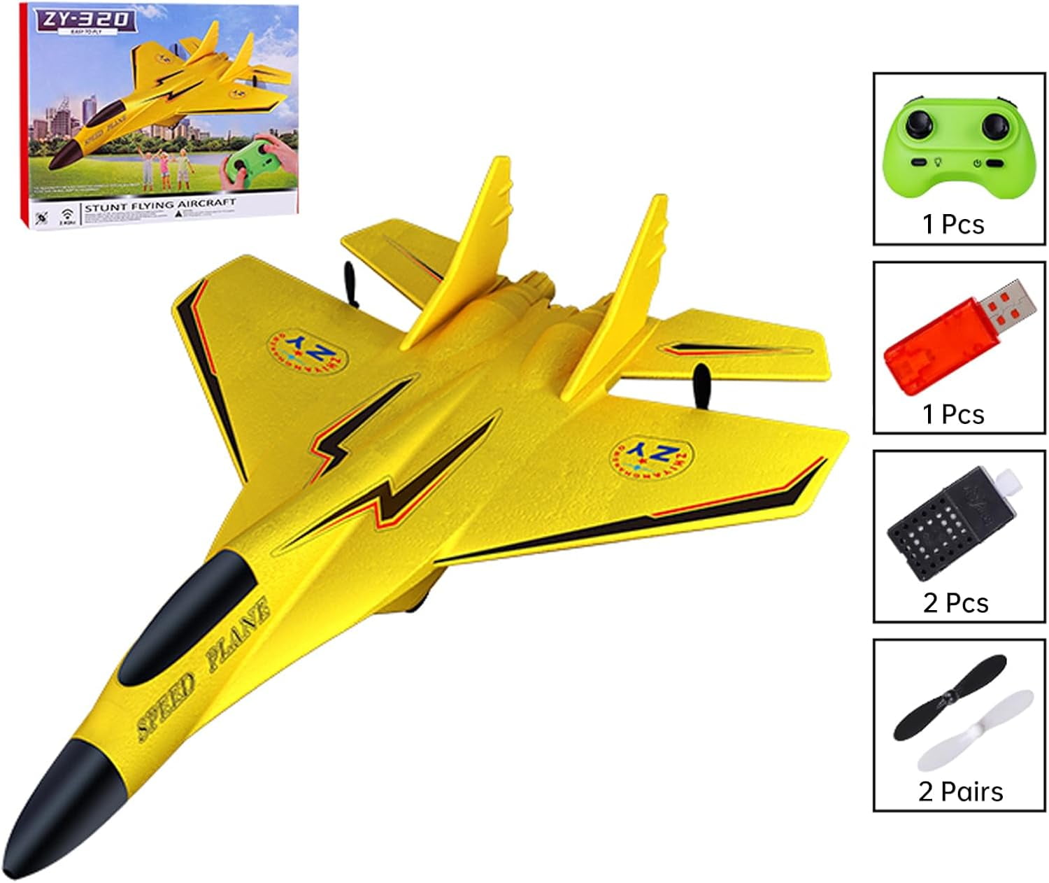 2.4GHz Remote Control Airplane for Kids – Easy to Fly Yellow RC Plane with Self-Balancing Gyroscope & Durable EPP Foam Build