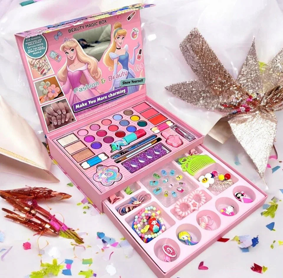 Princess Makeup Box Set – With Hair Accessories & Bead Bracelet Kit ✨