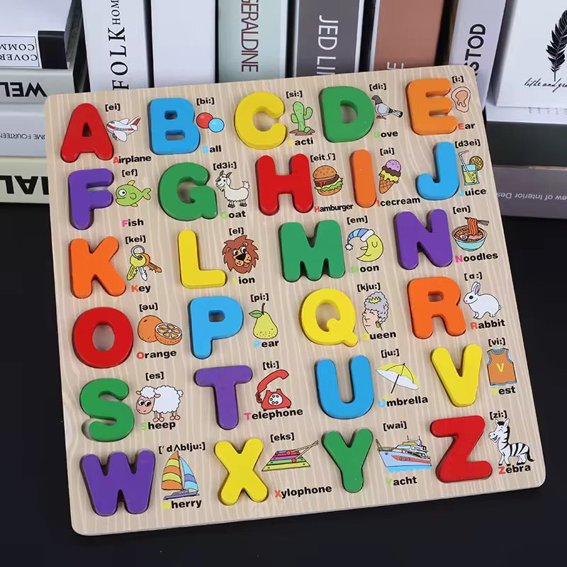 ABC Puzzle Board - 12 inches Wooden Learning Board for Kids