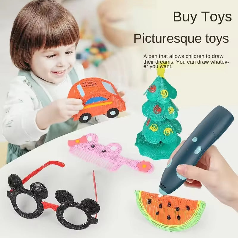 3D Drawing pen with 3 wires & Multiple Drawing cards