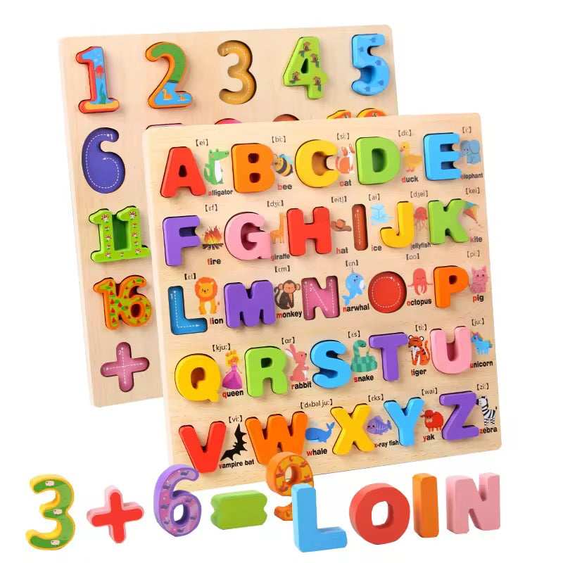 ABC Puzzle Board - 12 inches Wooden Learning Board for Kids