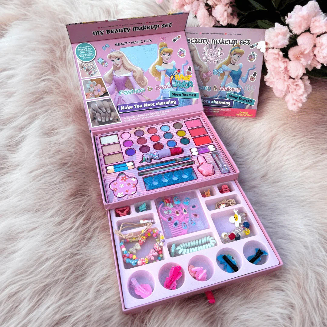 Princess Makeup Box Set – With Hair Accessories & Bead Bracelet Kit ✨